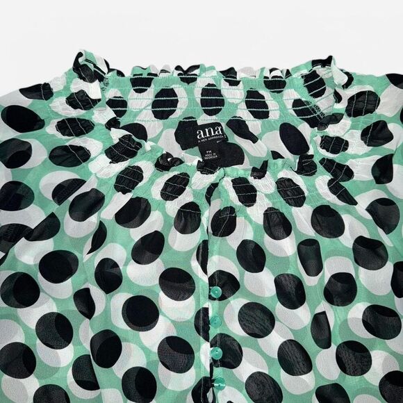 LBlack and Mint Green Polka Dot Blouse - Picture 4 of 7